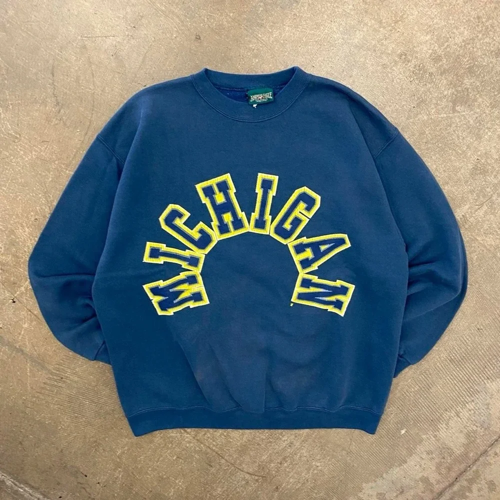 Vintage University of Michigan Wolverines Spellout College Football Crewneck XL